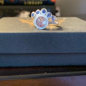 Elegant Genuine Oregon Sunstone and Blue Sapphire Custom Made Rings